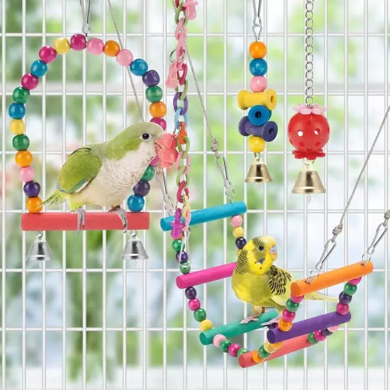 Bird Parakeet Toys,Swing Hanging Standing Chewing Toy Hammock Multicolor 