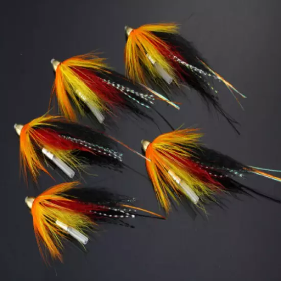 40Pcs Tube Flies Cone Heads Green/Orange Salmon And Sea Trout Fly Fishing 