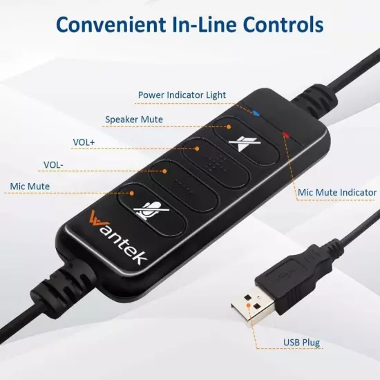 USB Headset with Microphone Noise Cancelling & Audio Controls, Computer.