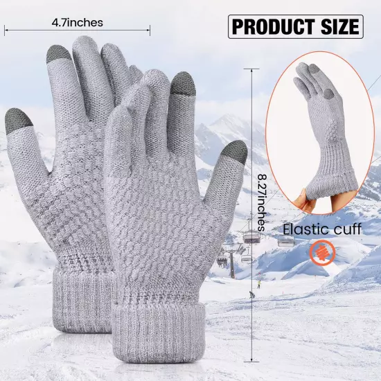 4 Pairs Women's Winter Touch Screen Gloves Warm Fleece Lined Knit Gloves Elastic