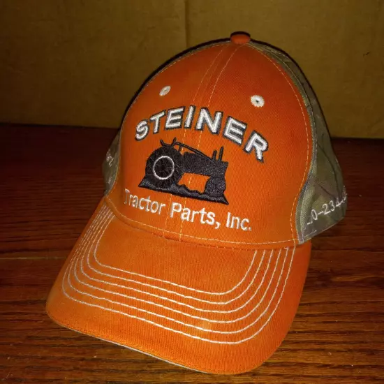 Steiner Tractor Parts Camo Snapback Trucker Orange Brown Adjustable