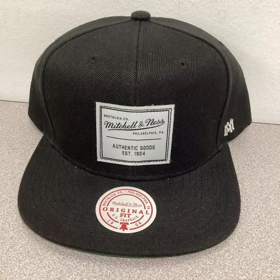 Mitchell & Ness Branded Essential Black Snapback Hat Cap New