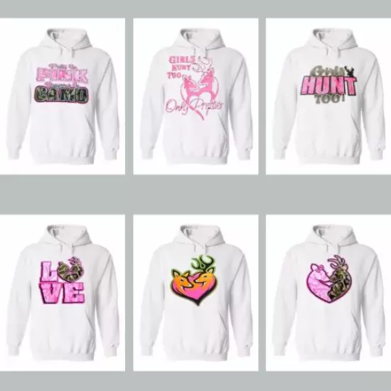 Women Pink Camo Hoodie Girls Hunt Too Love Deer Hunting Sweatshirt Hooded White