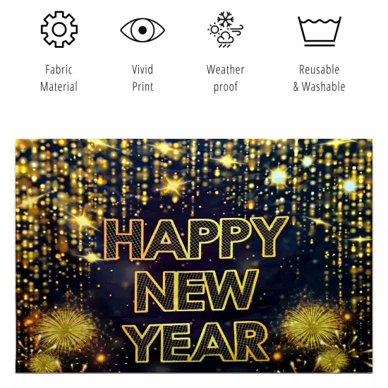 Happy New Year Banner 2024 Fabric,72 x44 Inch New Year Backdrop for Party, Ho...