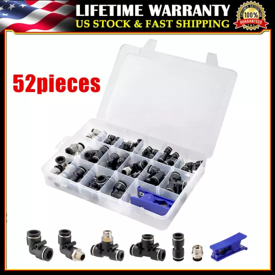 52 Pcs Quick Connect Air Hose Fitting Kit 1/4" 3/8" 1/2" Push to Connect Air Fit