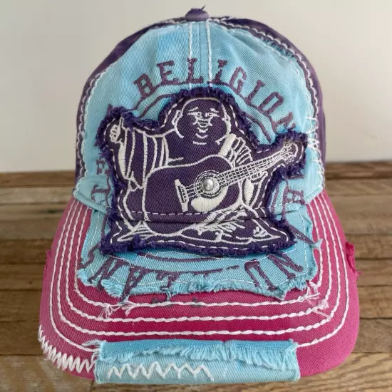 True Religion Hat Buddha Multi Colored Distressed Cap Adjustable Rare Colors