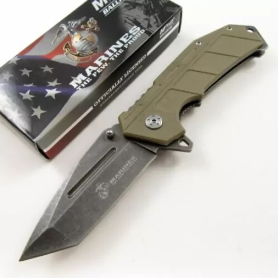 SPRING-ASSIST FOLDING POCKET KNIFE | USMC Marines Tan Combat Tactical Tanto