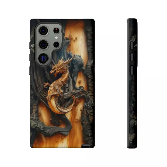 For iPhone, Samsung Galaxy, Pixel - Phone Case Cover - Carved Wood Dragon Print