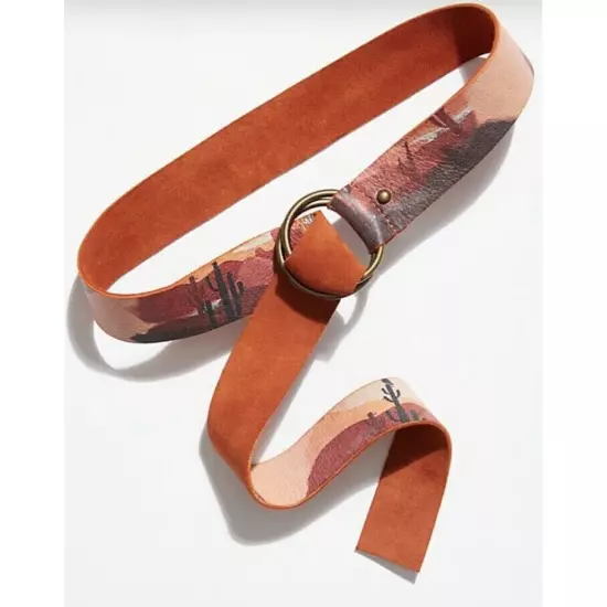 Free People Storyteller Leather Belt Artwork Desert Cactus Brown One Size OS NEW