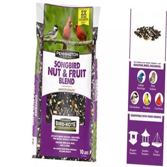  Blend Wild Bird Seed, 10 lb Songbird Nut & Fruit