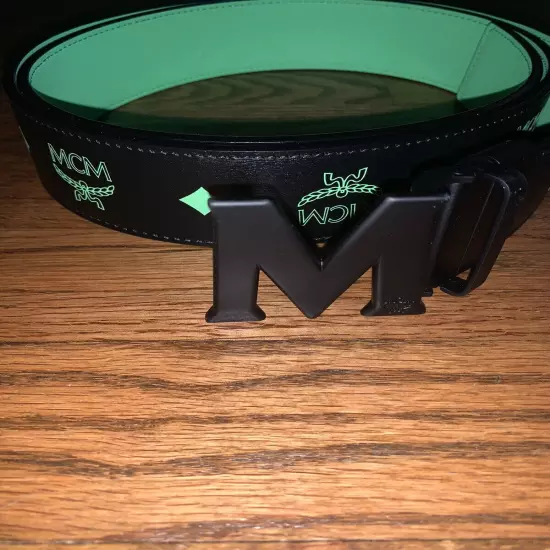 Authentic Reversible Adjustable Black Green MCM Belt with Black Buckle One Size