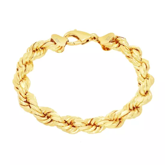 10K Yellow Gold Rope Diamond Cut Mens Chain Bracelet 8" -9" 6mm 7mm 8mm 9mm 10mm