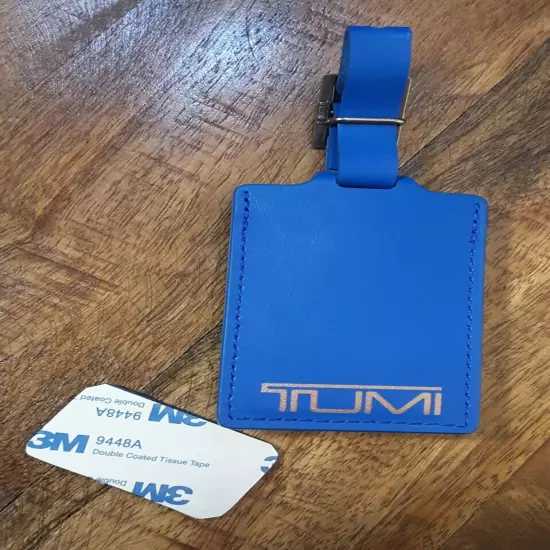 NEW Tumi Set Luggage Tag and Monogram Patch in Blue w/Silver Logo Leather 