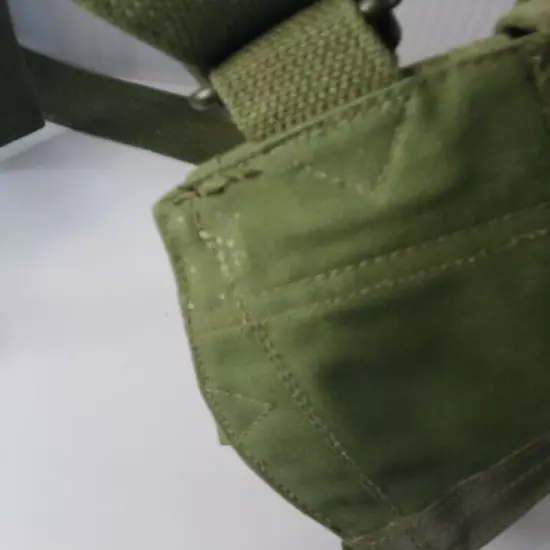 Vintage Ammo Ammunition 10 Pouch Pocket Military Army Green Canvas Vest Belt