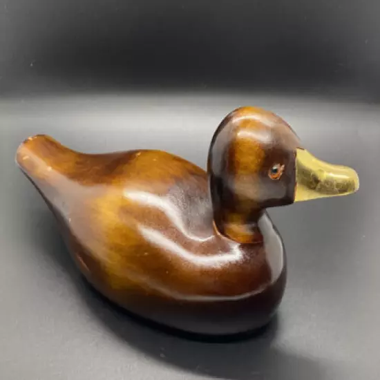 Duck Decoy Hand Carved Wood with Glass Eyes and Brass Beak 