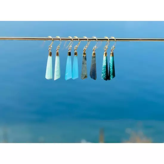 Amazonite Gemstone Geometric Drop Gold Dangle Earrings Gift For Her Turquoise