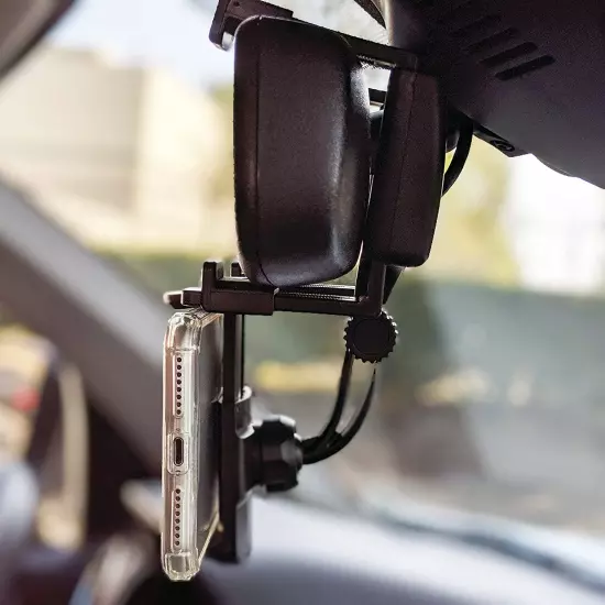 Car Rearview Mirror Phone Mount, Adjustable Holder for Secure Hands-Free Driving