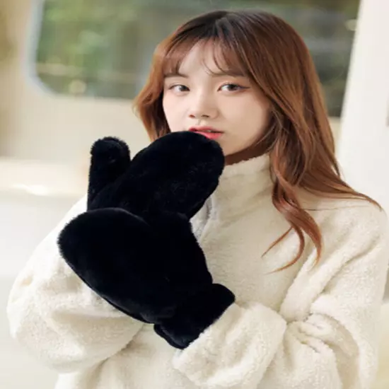 Girl Women Soft Plush Gloves Winter Fluffy Thicken Warm Mittens Faux Fur Glove