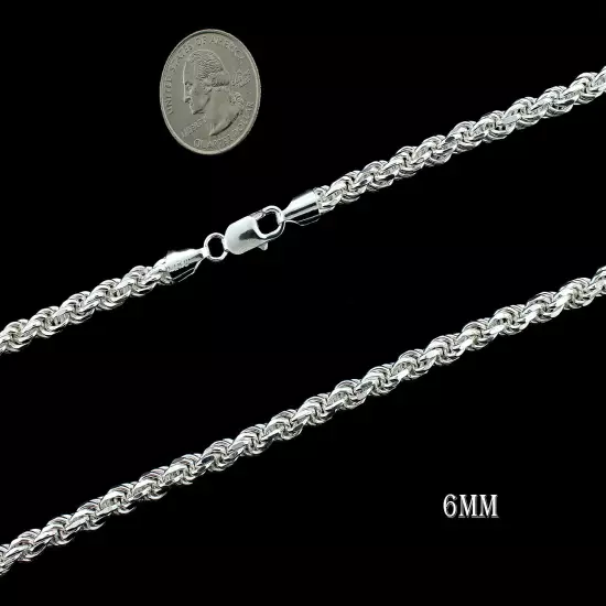 Real 925 SOLID Sterling Silver Diamond-Cut ROPE Chain Necklace or Bracelet ITALY