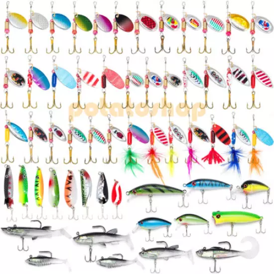 12pcs Fishing Lures Metal Spinner Baits Bass Tackle Crankbait Trout Spoon