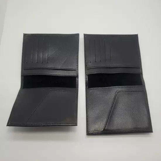 2 Matching Vintage Genuine Leather Black Passport ID Holder Travel Wallet 5.5"H