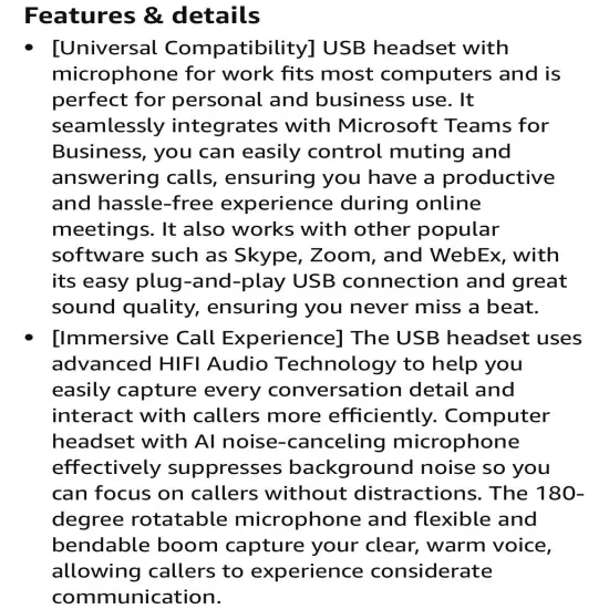 LEVN USBHeadset With Microphone Noise Cancelling In-line Controls & Mute UH001