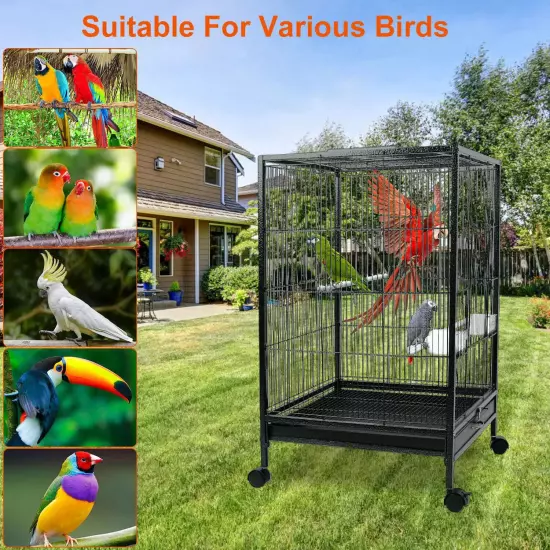 30" Bird Cage Wrought Iron with Rolling Stand Lovebird Parrot Finch Cage