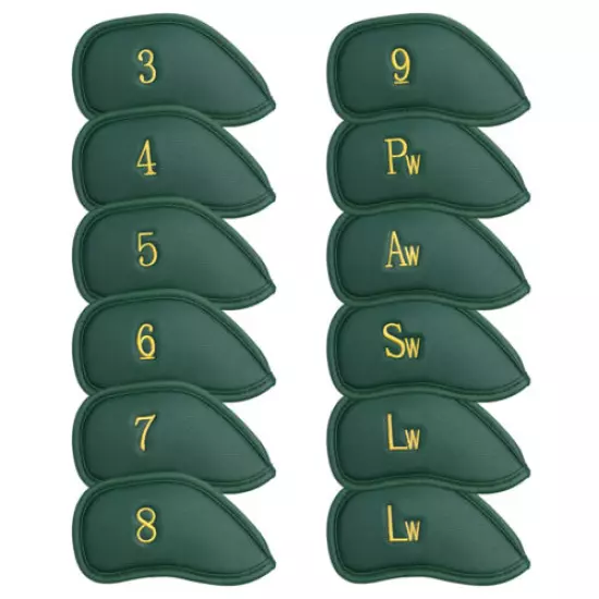 12pcs Green W/Gold No Golf Club Iron Covers Headcovers for Taylormade P760 Ping