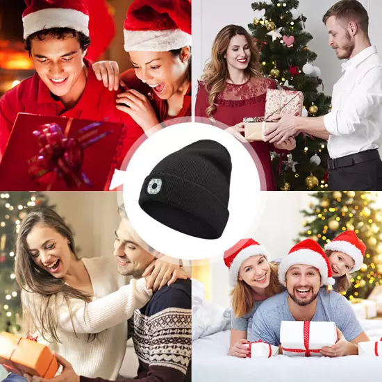 Bluetooth LED Beanie Hat with Music Speakers Mic Rechargeable Cap Head Lamp Gift