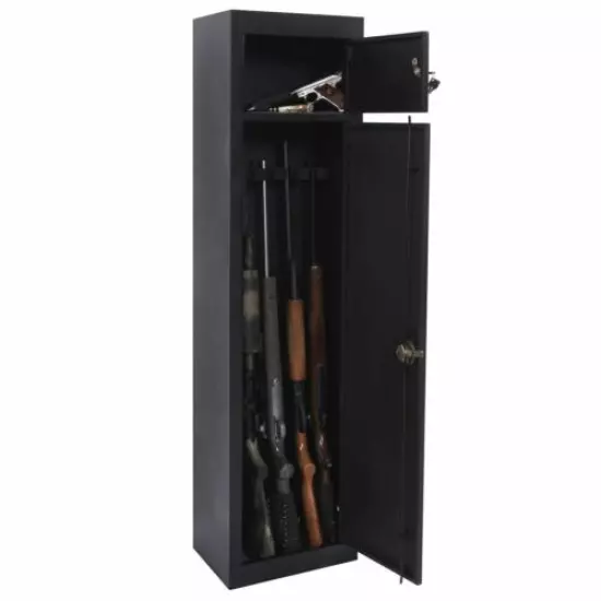 Black 5 Gun Security Cabinet Key Locking Safe Ammo Storage Pistol Rifle Shotgun