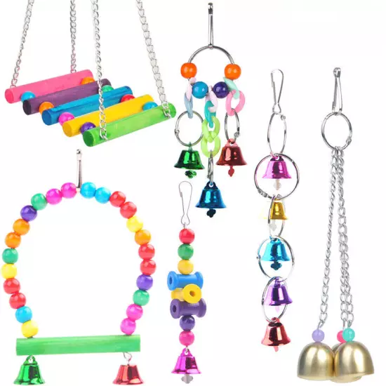 Wooden Bird Play Toy Cage Bell Bridge Hanging Accessories for Birds Parakeets