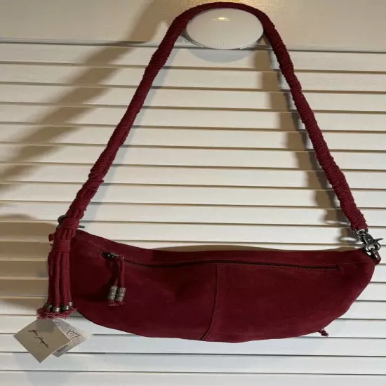 Free People Sweet Talker Red Suede Sling Bag Braided Strap Beaded Tassel NWT $88