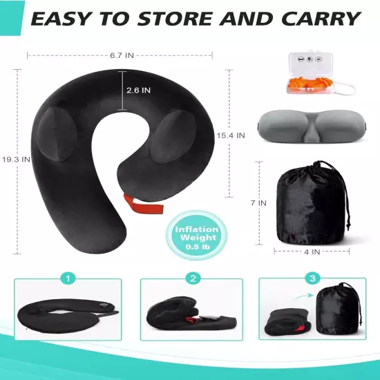 Neck Pillow for Travel, Inflatable Travel Neck Pillows for Airplanes