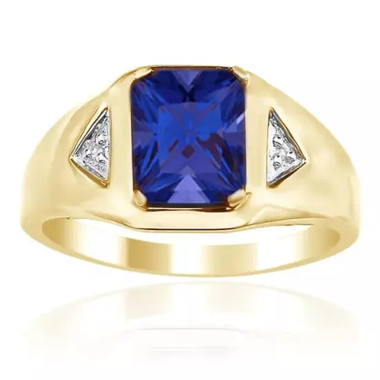 14K Gold Plated Simulated Blue Sapphire Diamond Accent Ring For Mens