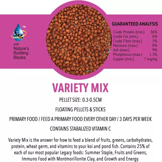 MICROBE-LIFT MLLVMXL Variety Mix Floating Fish Food Pellets and Sticks for Water