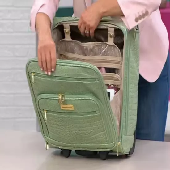 Samantha Brown Croco Embossed Spinner Luggage Travel Underseater Bag Sage Green