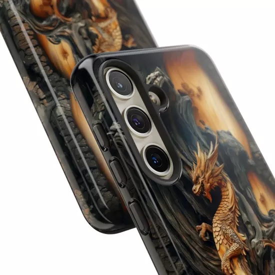 For iPhone, Samsung Galaxy, Pixel - Phone Case Cover - Carved Wood Dragon Print