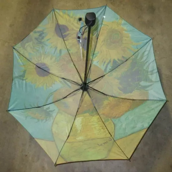 Sunflowers Van Gogh Print Compact Travel Umbrella Gold Turquoise NWT SHIPS FREE