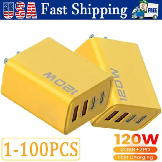 120W 4-Port USB C Fast Wall Charger Block For All Cell Phone iPad lot