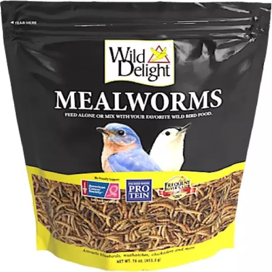 Wild Delight Mealworms Wild Bird Food, 16 oz Bag, Brown