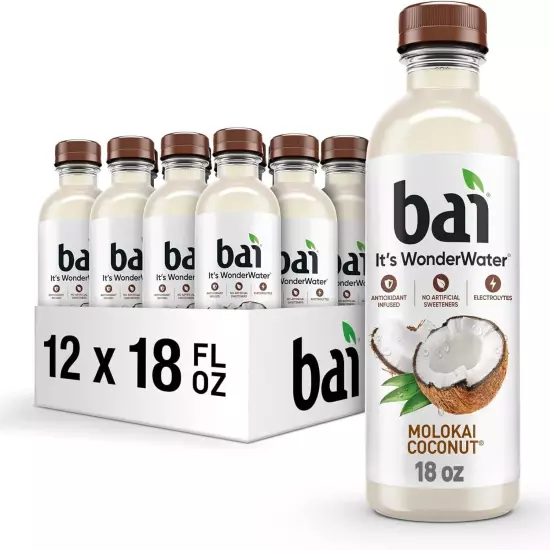 Bai Antioxidant Infused Water Beverage, Molokai Coconut with Vitamin C, 12 Pack.