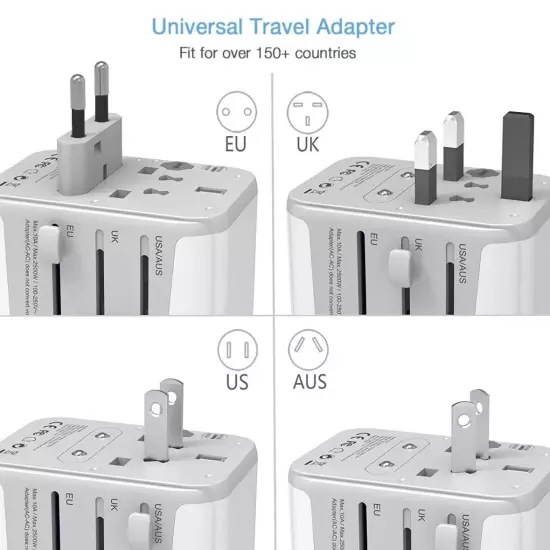 Universal Travel Adapter, International Plug Adapter, 4 puertos USB (1 USB C)