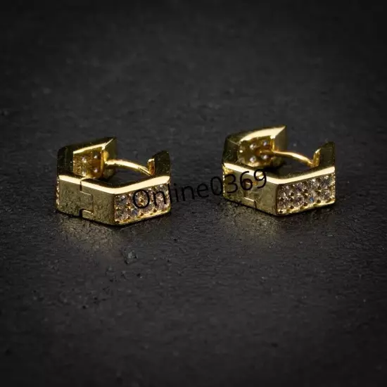 Yellow Gold Plated Silver 2ct Real Moissanite Men's Small Octagon Hoop Earring