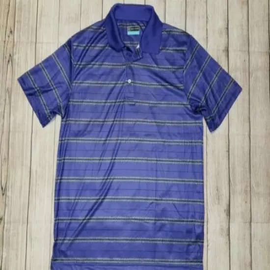 PGA Tour Mens Size XL Short Sleeve Polo Golf Shirt Purple Striped Polyester 