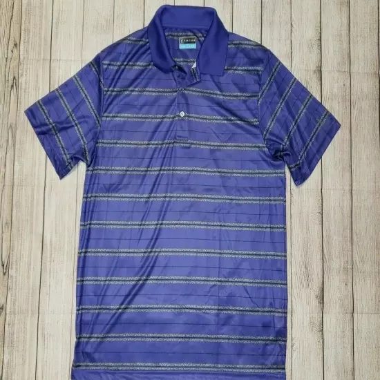 PGA Tour Polo Shirt Mens XL Short Sleeve Golf Purple Striped Polyester 