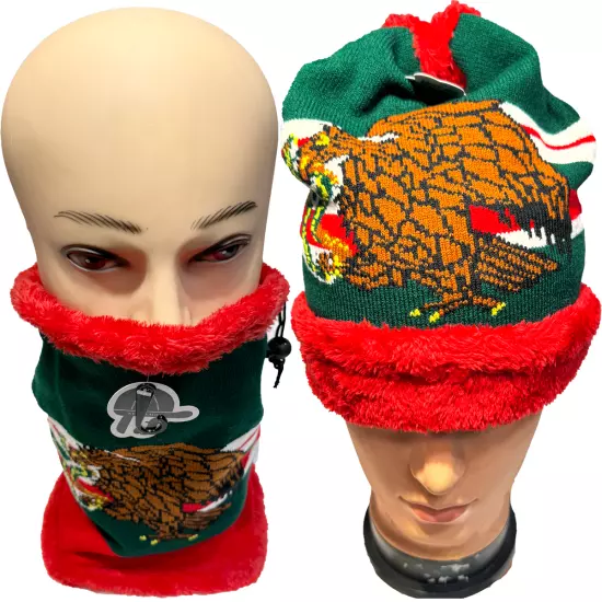 MEXICOEAGLE FLAG Winter Neck Scarf 3 in 1 Knit Hat Neck Scarf Cap Mask Plush LOT