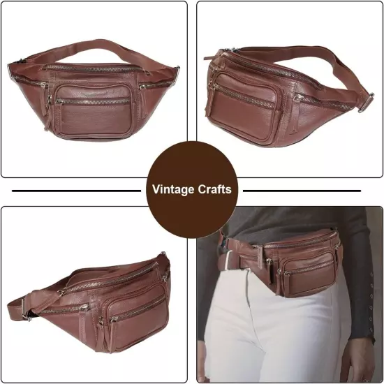 Fanny Pack Waist Bag Multi function Genuine Leather Hip Bum Bag Travel Pouch