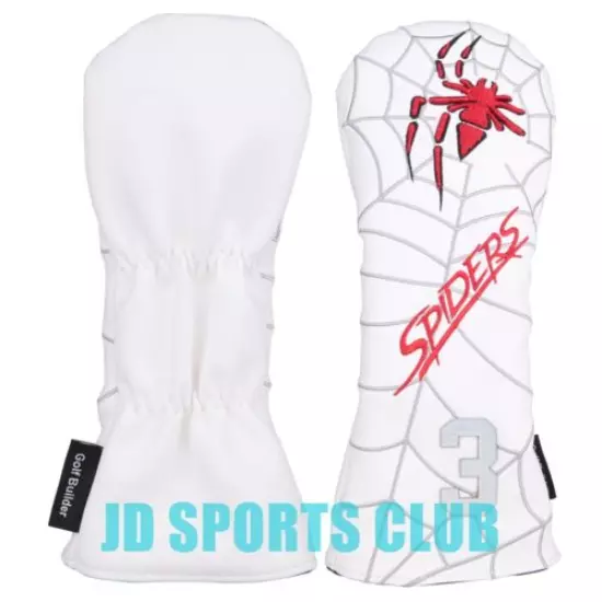 White PU with Spider Embroidery Golf Club Fairway Wood Head Cover For Odyssey