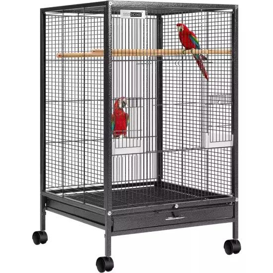 30 Inch Height Wrought Iron Bird Cage with Rolling Stand for Conures Lovebirds