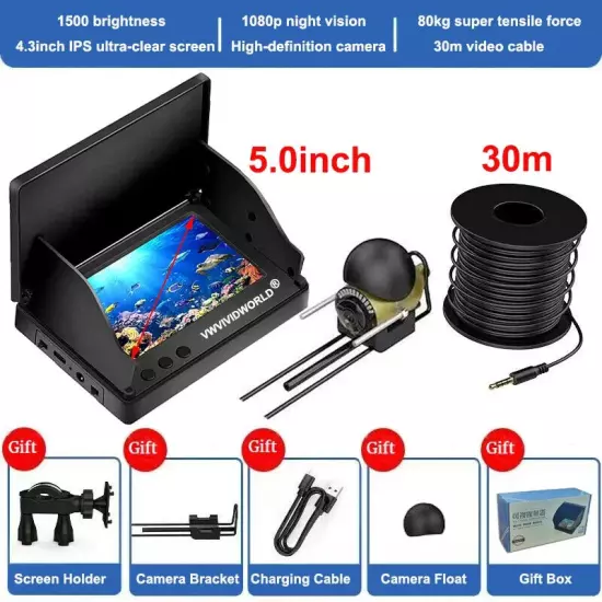 Night Vision Fish Finder LCD Waterproof Underwater,220° 1080P,Fishing Camera New